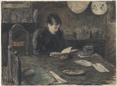 Femme lisant à une table - Adolf le Comte