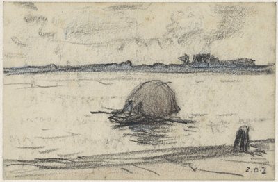 Bateau avec du foin sur une rivière - Adolf le Comte