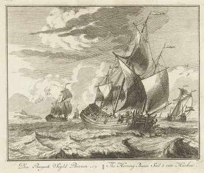 Bateau de hareng rentrant au port, vers 1725 - Adolf van der Laan