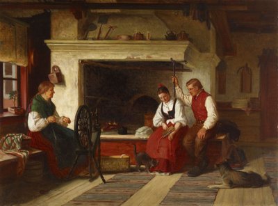 Au coin du feu, une scène de cour ostrobothnienne - Adolf von Becker