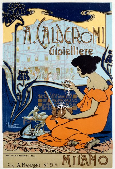 Affiche publicitaire pour le bijoutier Calderoni à Milan, vers 1920 - Adolfo Hohenstein