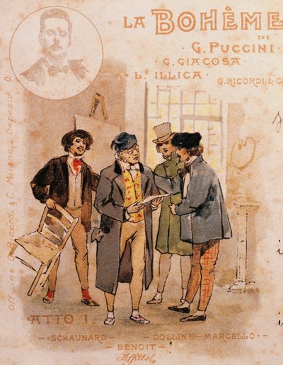 Carte postale par Adolf Hohenstein pour la première de La Bohème - Adolfo Hohenstein