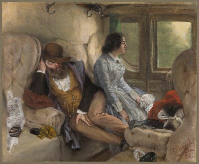 Dans un wagon de chemin de fer (après une nuit de voyage) - Adolph Friedrich Erdmann von Menzel