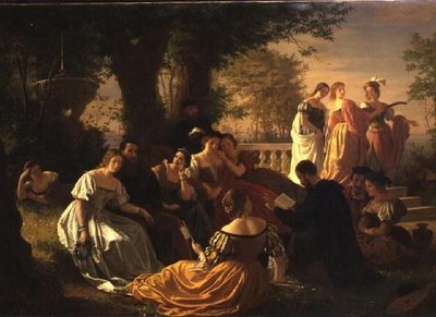 Fête vénitienne lisant dans un jardin - Adolph Friedrich George Wichman