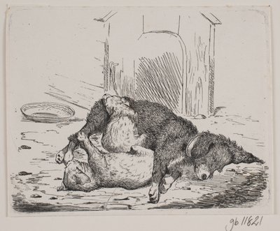 Chien enchaîné avec chiot - Johan Adolph Kittendorff