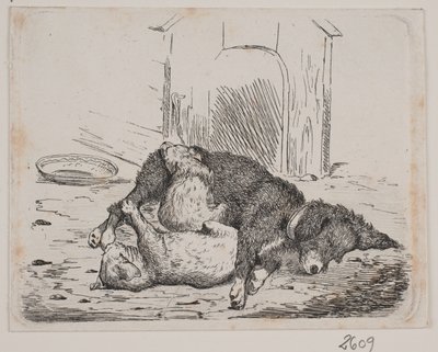 Chien enchaîné avec chiot - Johan Adolph Kittendorff