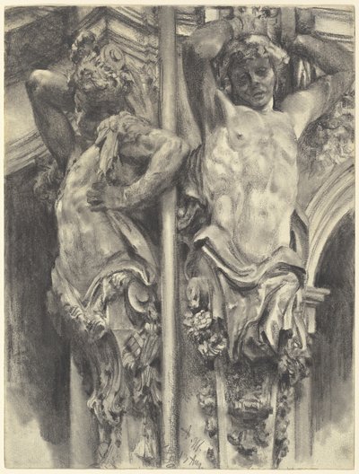 Atlantes sur le pavillon du mur du Zwinger de Dresde - Adolph Menzel