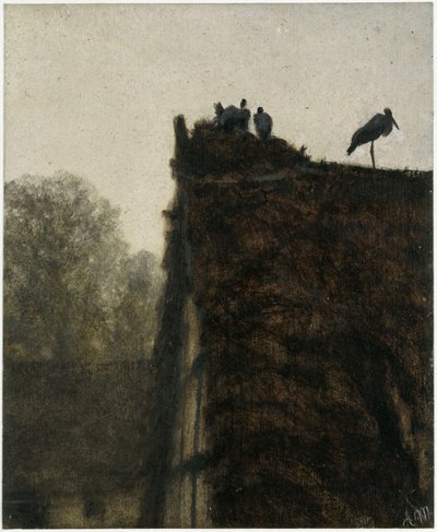 Le nid de cigogne sur le toit de chaume. Extrait de « L