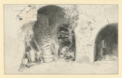 Des tonneaux et des planches sous les arcades de la Jungfernbastei à Dresde - Adolph Menzel