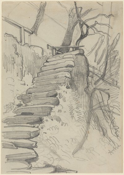 Un escalier en pierre dans un jardin - Adolph Menzel
