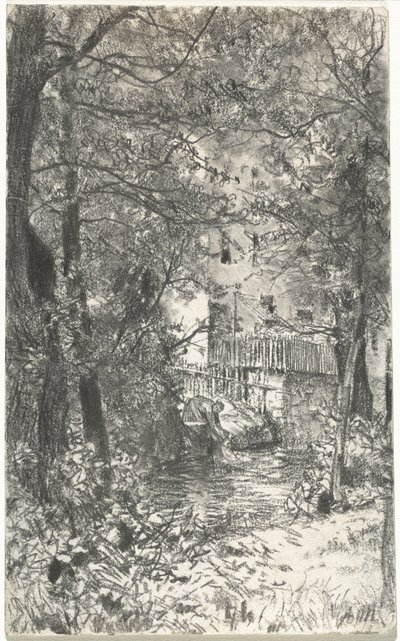 Paysage avec une lavandière - Adolph Menzel