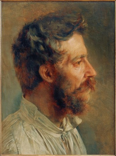 Tête de travailleur barbu de profil - Adolph Menzel