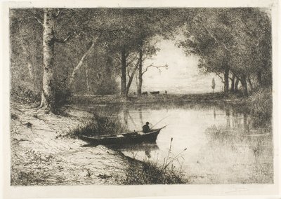 Pêcheur dans un bateau au bord de la rivière - Adolphe Appian