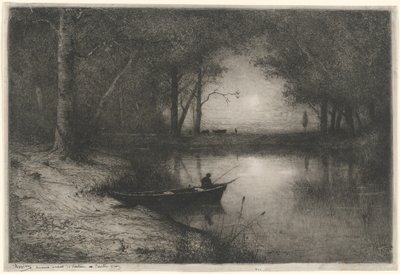 Pêcheur en canot, au bord d