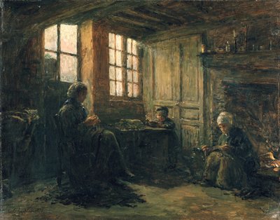 Femmes effilochant du lin, Honfleur - Adolphe Felix Cals