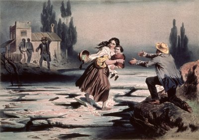 Eliza traversant les glaces de la rivière Ohio vers la liberté, illustration de 