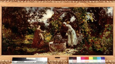 Une élégante et sa servante au puits - Adolphe Joseph Thomas Monticelli