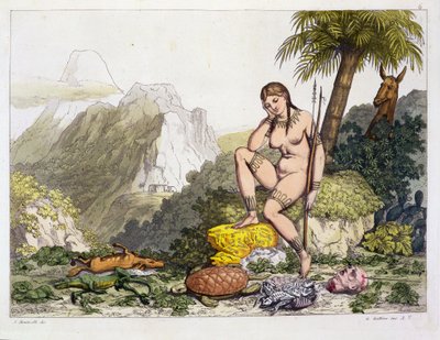 Femme indienne sud-américaine, gravée par Gallo Gallina (1796-1874) (gravure en couleur) - Adolphe Joseph Thomas Monticelli