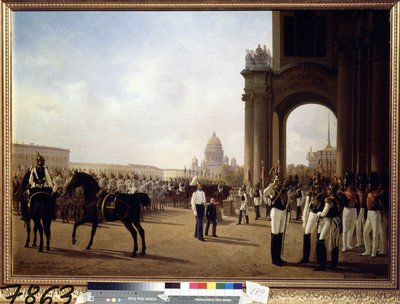 Parade militaire sur la place du palais a Saint Petersbourg - Adolphe Ladurner