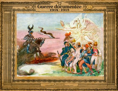 Allégorie du conflit : Les troupes françaises guidées par la Victoire vont à l