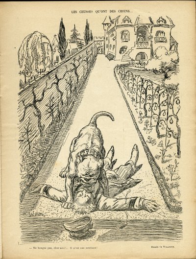 Illustration de Adolphe dit Willette (1857-1926) dans Le Rire, 27/02/09 - Les ceusses que on des chiens - Architecture Urbanisme, Animaux - Chien, Pitt-Bull - Adolphe Leon Willette