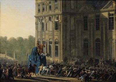 Transport de la statue de Henri IV (1553-1610) devant le pavillon de Flore du Louvre, 1818 - Adolphe Roehn