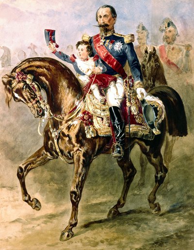 Napoléon III avec son fils Louis Napoléon à cheval - Adolphe Yvon