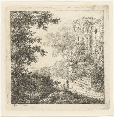 Paysage avec des figures près des ruines d