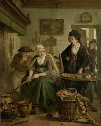 Femme cuisinant des crêpes - Adriaan de Lelie