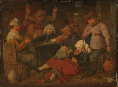 Néerlandais : auberge avec des paysans ivres Pauvres gens buvant dans une taverne - Adriaen Brouwer