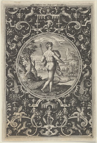 Junon dans un cadre décoratif avec grotesques, du Jugement de Paris - Adriaen Collaert