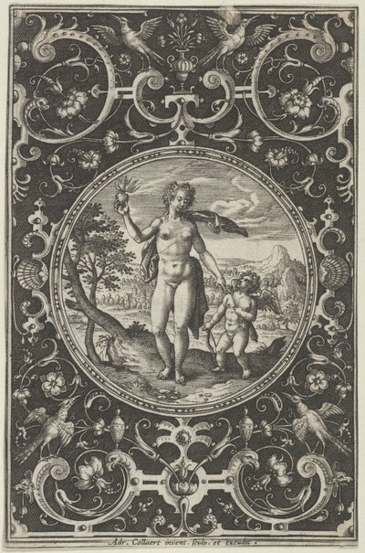 Vénus et Cupidon dans un cadre décoratif avec des grotesques, du Jugement de Paris..., vers 1580-1600 - Adriaen Collaert