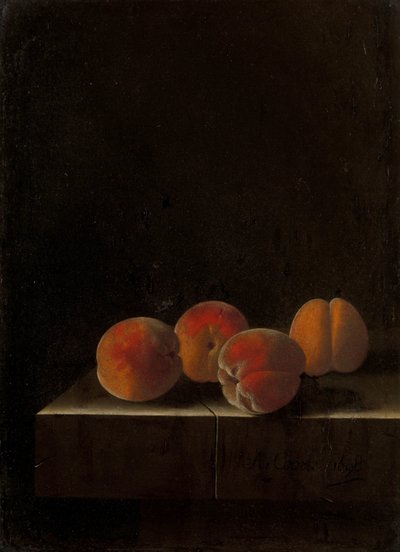 Quatre abricots sur un socle en pierre - Adrian Coorte