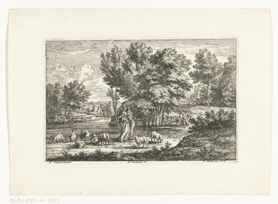 Paysage avec deux bergères près d