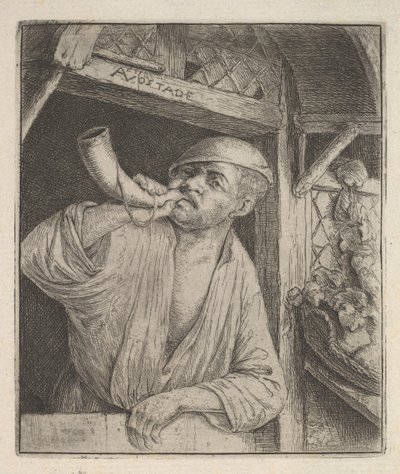 Boulanger soufflant dans une corne, 1610-85 - Adriaen Jansz. van Ostade