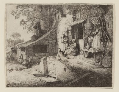 Près de la porte du cottage - La fileuse - Adriaen Jansz. van Ostade