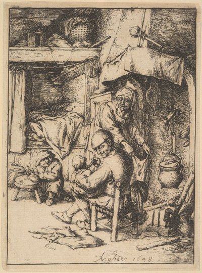 Père de famille donnant du bouillon à son bébé, 1610-85 - Adriaen Jansz. van Ostade