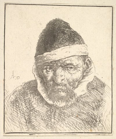 Vieil homme avec col blanc et chapeau pointu - Adriaen Jansz. van Ostade