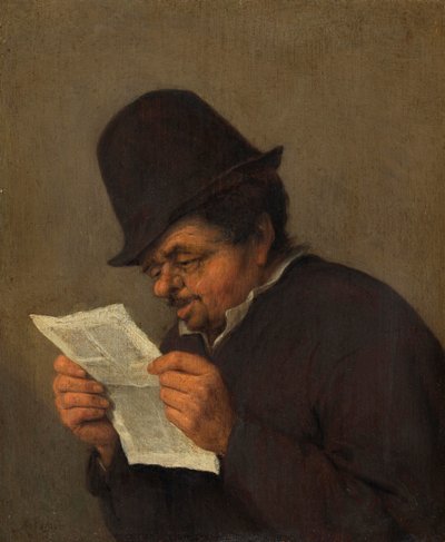 Vieux paysan lisant un journal, vers 1647 - Adriaen Jansz. van school of Ostade