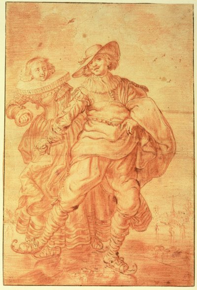 Une dame et un gentleman patinant sur la glace, c.1625 - Adriaen Pietersz van de Venne