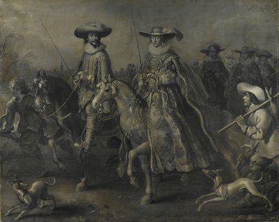 Friedrich V (1596-1632), électeur palatin, roi de Bohême, et son épouse Elizabeth Stuart (1596-1662) à cheval - Adriaen Pietersz van de Venne