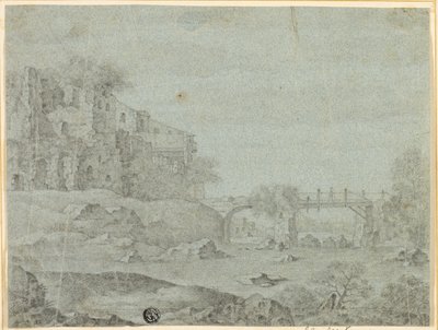 Ruines surplombant la rivière avec pont - Adriaen Pietersz. van de Venne
