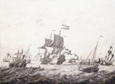 Navires de guerre brisant les filets des pêcheurs - Adriaen van Salm