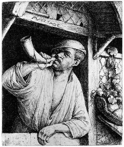 Un boulanger qui sonne de la trompette - Adriaen van Ostade