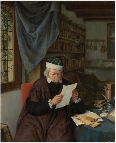 Un avocat assis à une table lisant une lettre - Adriaen van Ostade