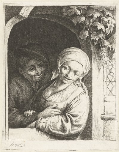 Paysans amoureux dans une porte (le couple d