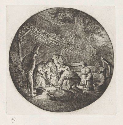 Famille de paysans abattant un cochon - Adriaen van Ostade