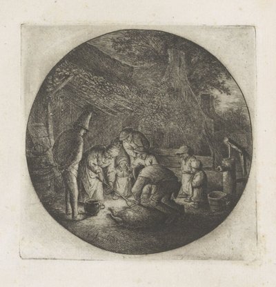 Famille de paysans abattant un cochon - Adriaen van Ostade