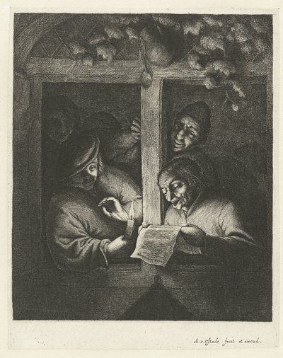Trois hommes chantant à la lumière d