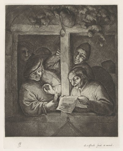 Trois hommes chantant à la lumière d